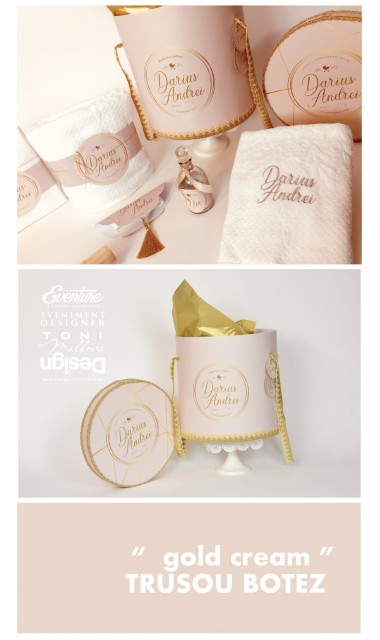 Trusou de botez pentru baieti cu broderie eleganta personalizata, Gold Cream 3